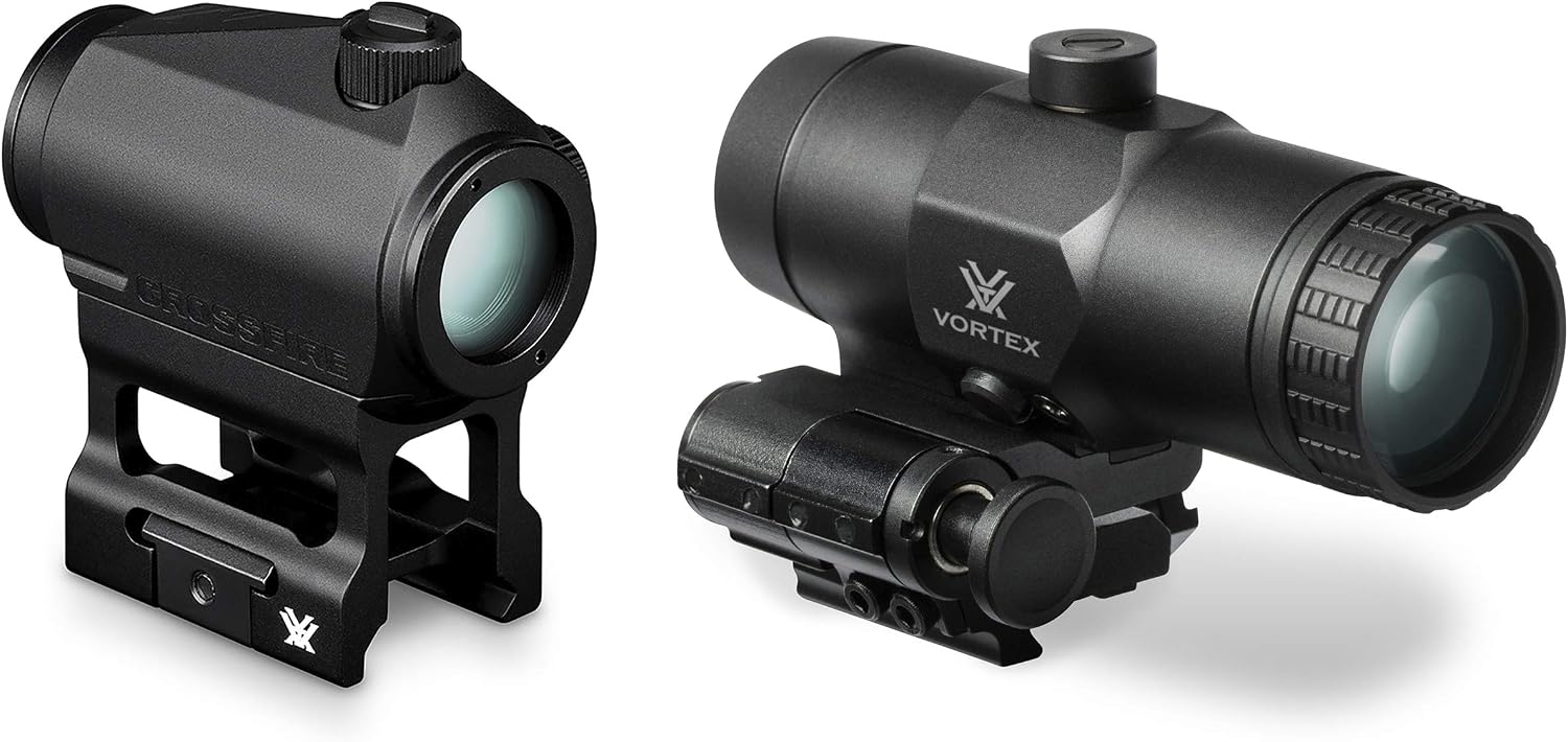 Optics Crossfire Red Dot Sight (CF-RD2) & 3X Magnifier w/Built-in Flip Mount (VMX-3T)