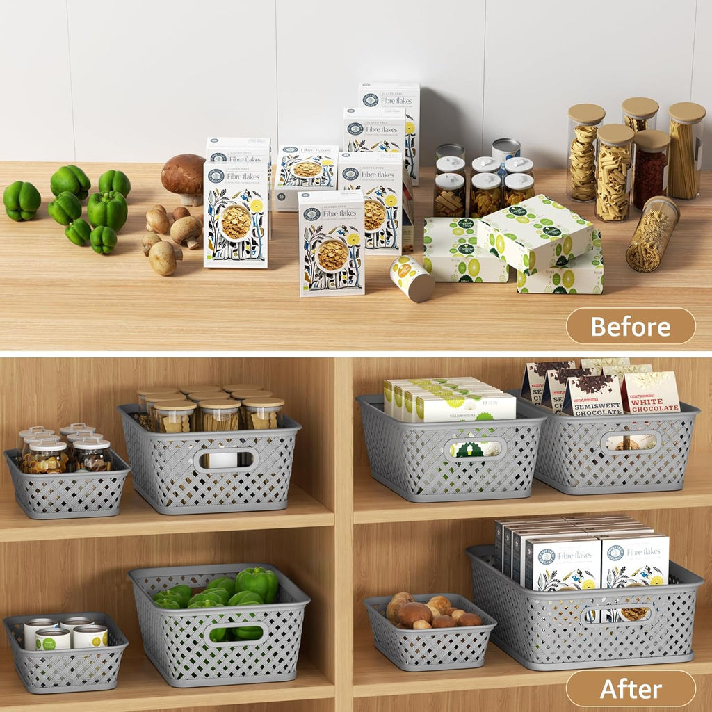 Organization and Storage 3 Packs, Plastic Bins Organizer Bins, Woven Baskets for Storage, Plastic Baskets with