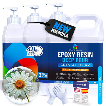 Deep Pour Epoxy Resin Kit. 2” Pours, Crystal Clear - 3 Gallon | Bubble Free, UV Resistant & Food Safe Casting Resin