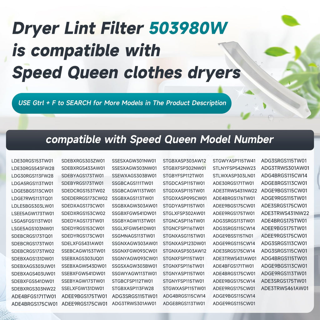 503980W Dryer Lint Filter Replacement Compatible with Speed Queen