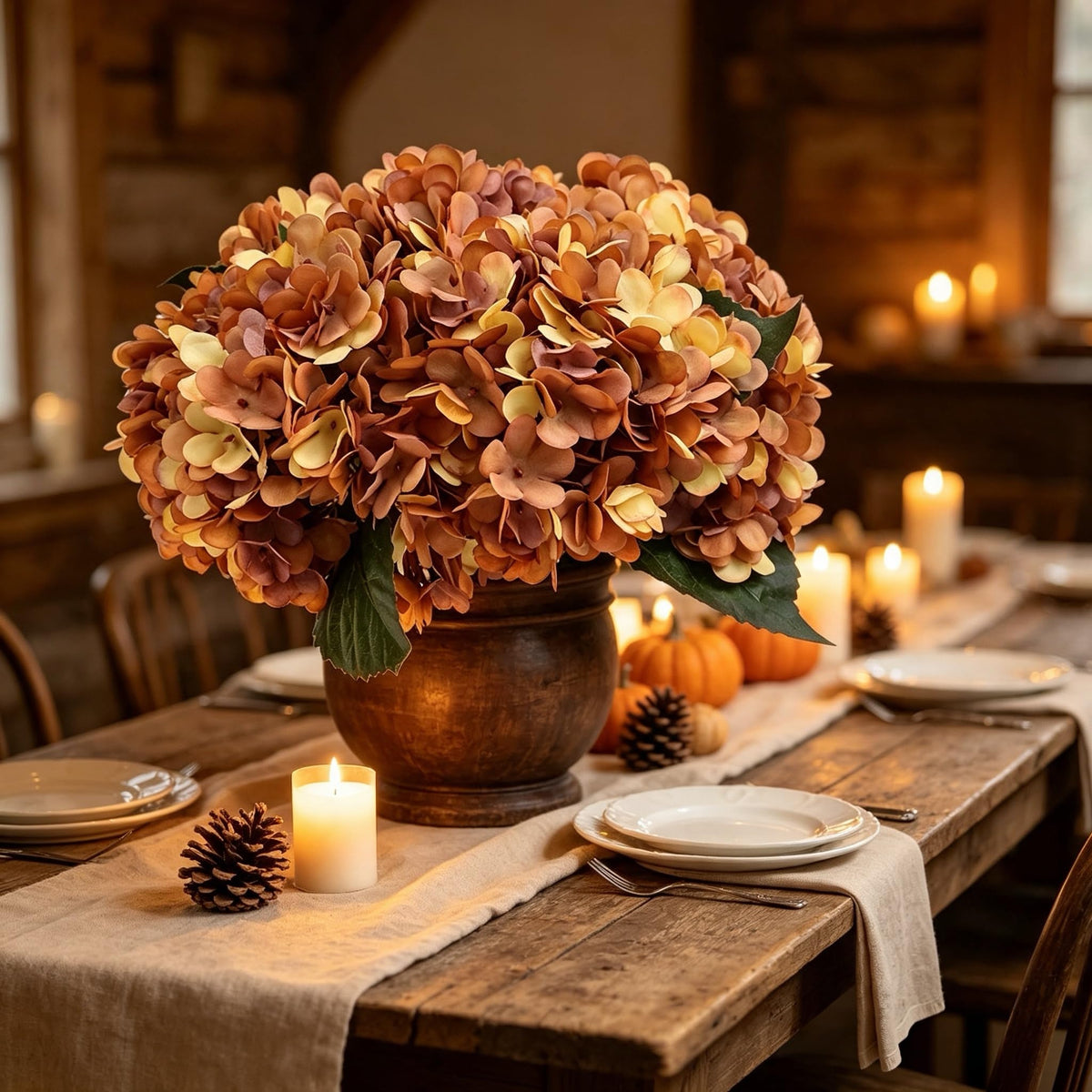 6Pcs Hydrangea Artificial Flowers Fall Flower,Autumn Yellow