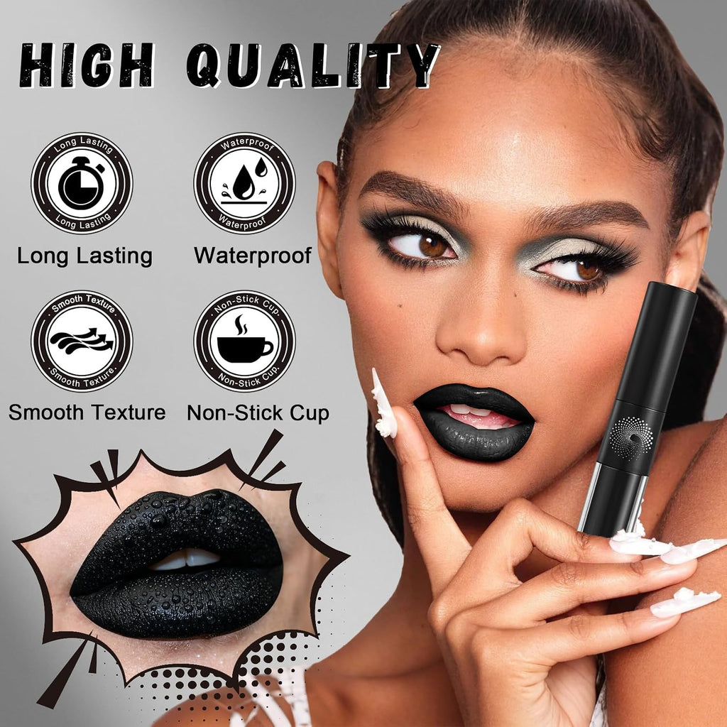 Black Lipstick Lip Liner Set,Double Head Liquid Lipstick Lip Gloss | Goth Makeup,Halloween Makeup,Soft and Silky