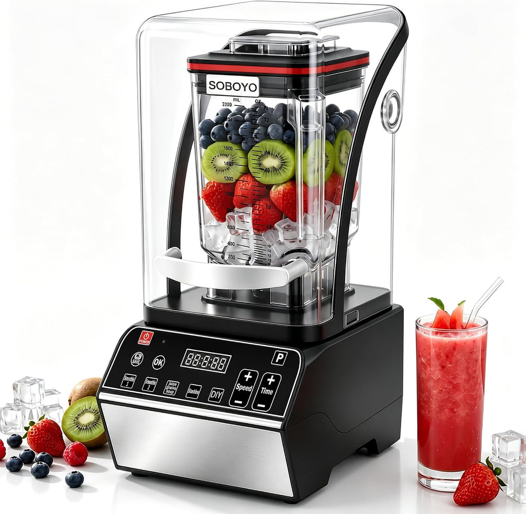 Quiet Blender, 80 oz Commercial Countertop Blender with Noise-Reducing Shield, 2200W Pure Copper Motor, 46000RPM, 6