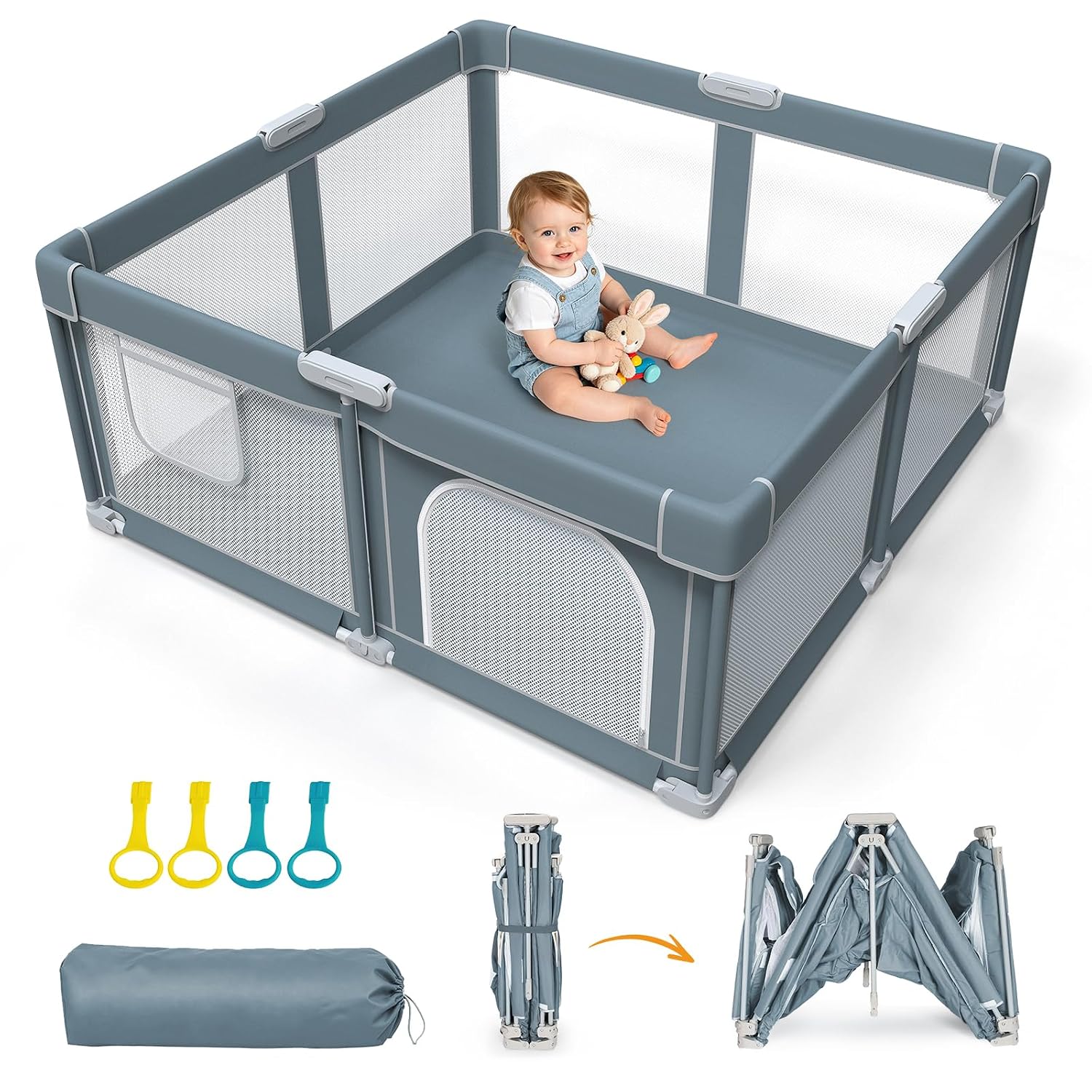 Foldable Baby Playpen - 50"×50" Collapsible Playpen for Babies and Toddlers | Portable Travel Play Yard