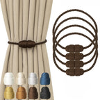 Magnetic Curtain Tiebacks Rope Tie Backs 4 Pack Decorative Window Holdbacks, Coffee
