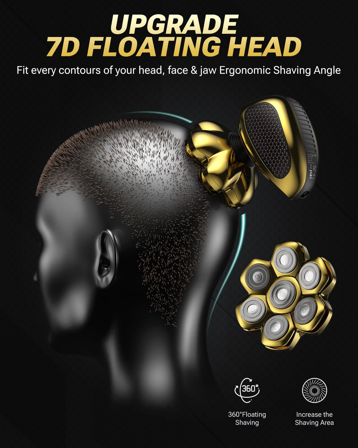 Head Shaver for Bald Men, 7D Floating Electric Razor, Close Smooth Shave for Head, Flexible Heads, Replaceable Blade