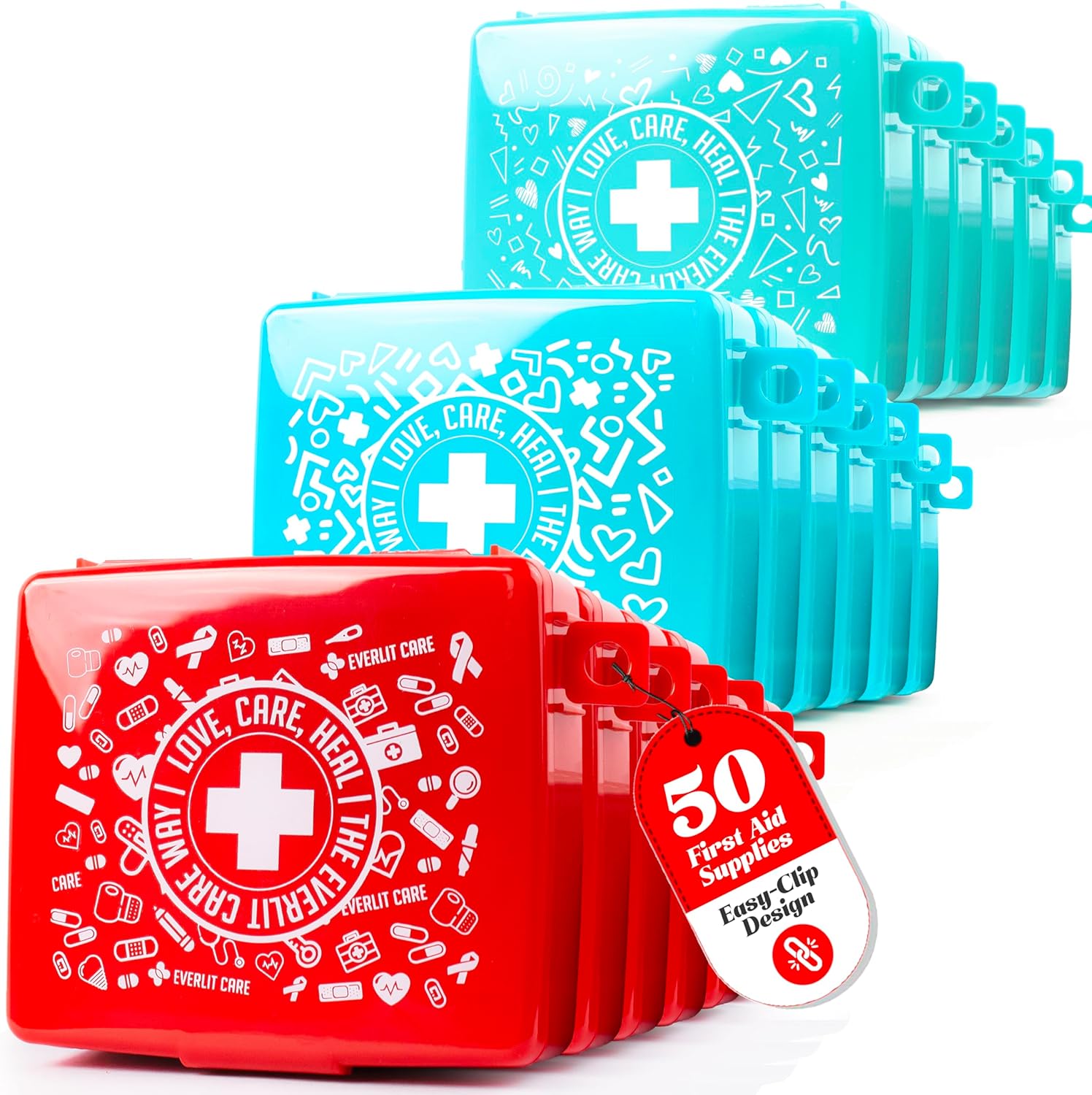 EVERLIT Pocket-Aid Mini First Aid Kit | Compact, Portable Hard-Shell Cases of 50 Items | Cuts, Scrapes, Wound Care