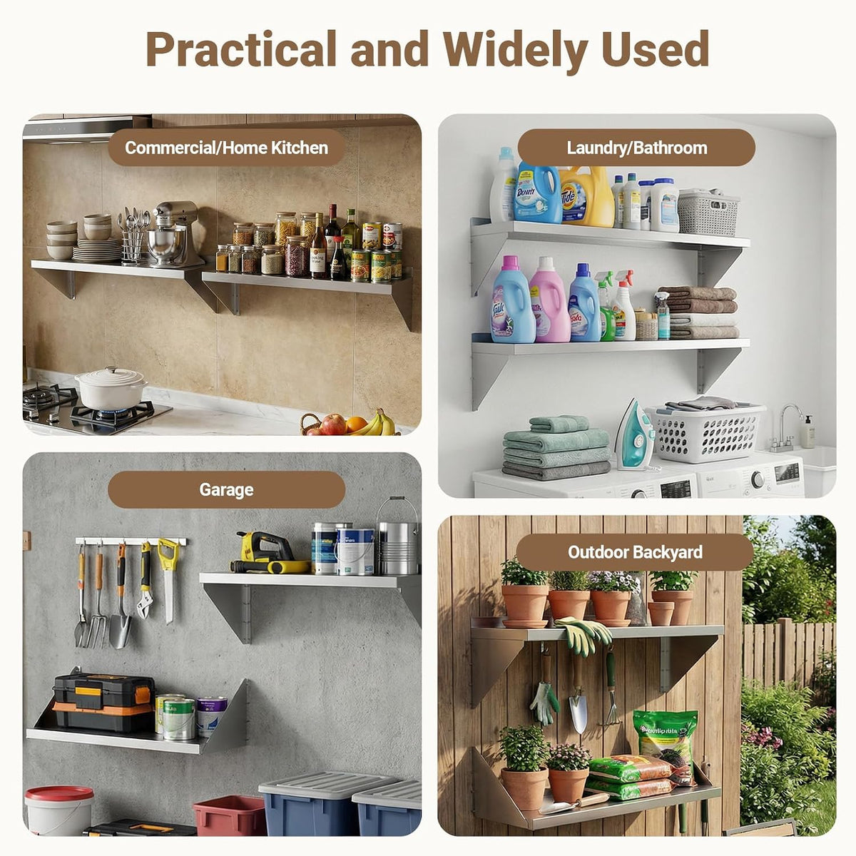 Stainless Steel Wall Shelf with Reversible Brackets,12" x 36"