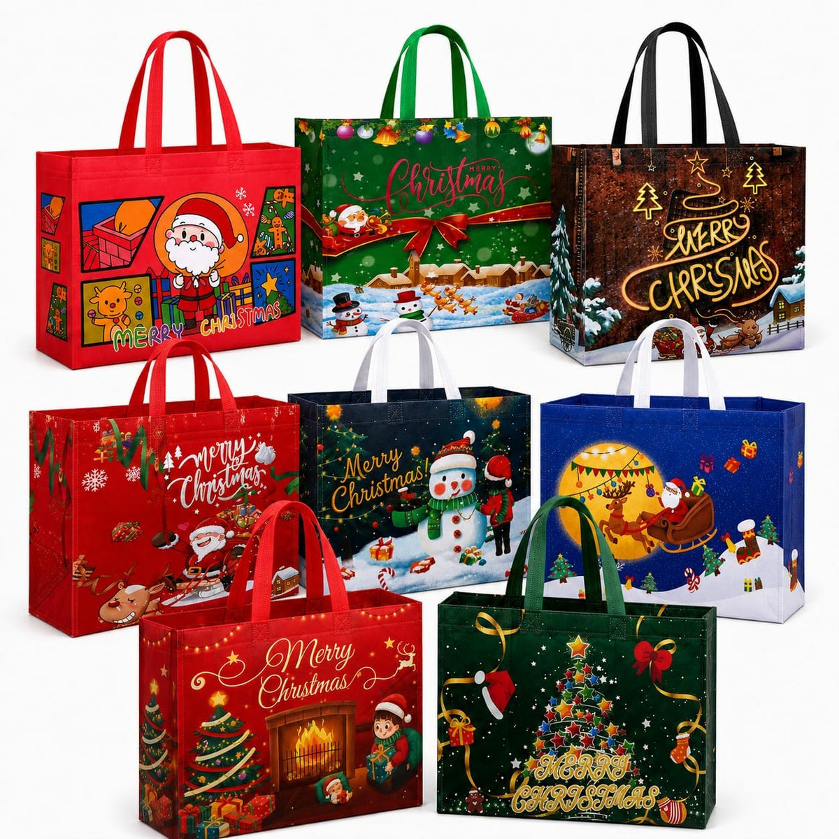 8 Pack Large Christmas Gift Bags Bulk Reusable Holiday Bags