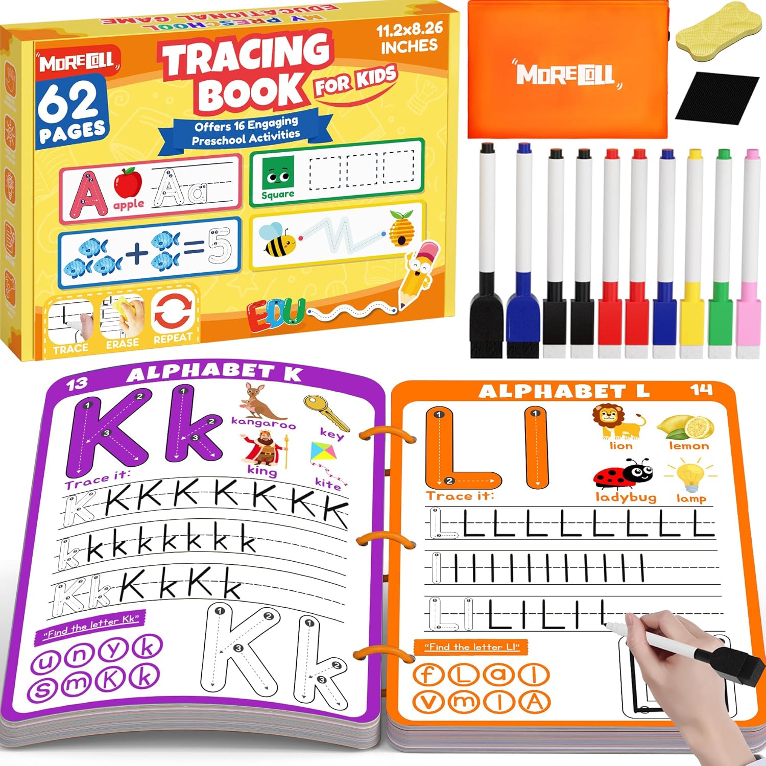 Preschool Learning Activities Educational Workbook, 62 Reusable Pages Pre Kindergarten Workbooks, Number Letter