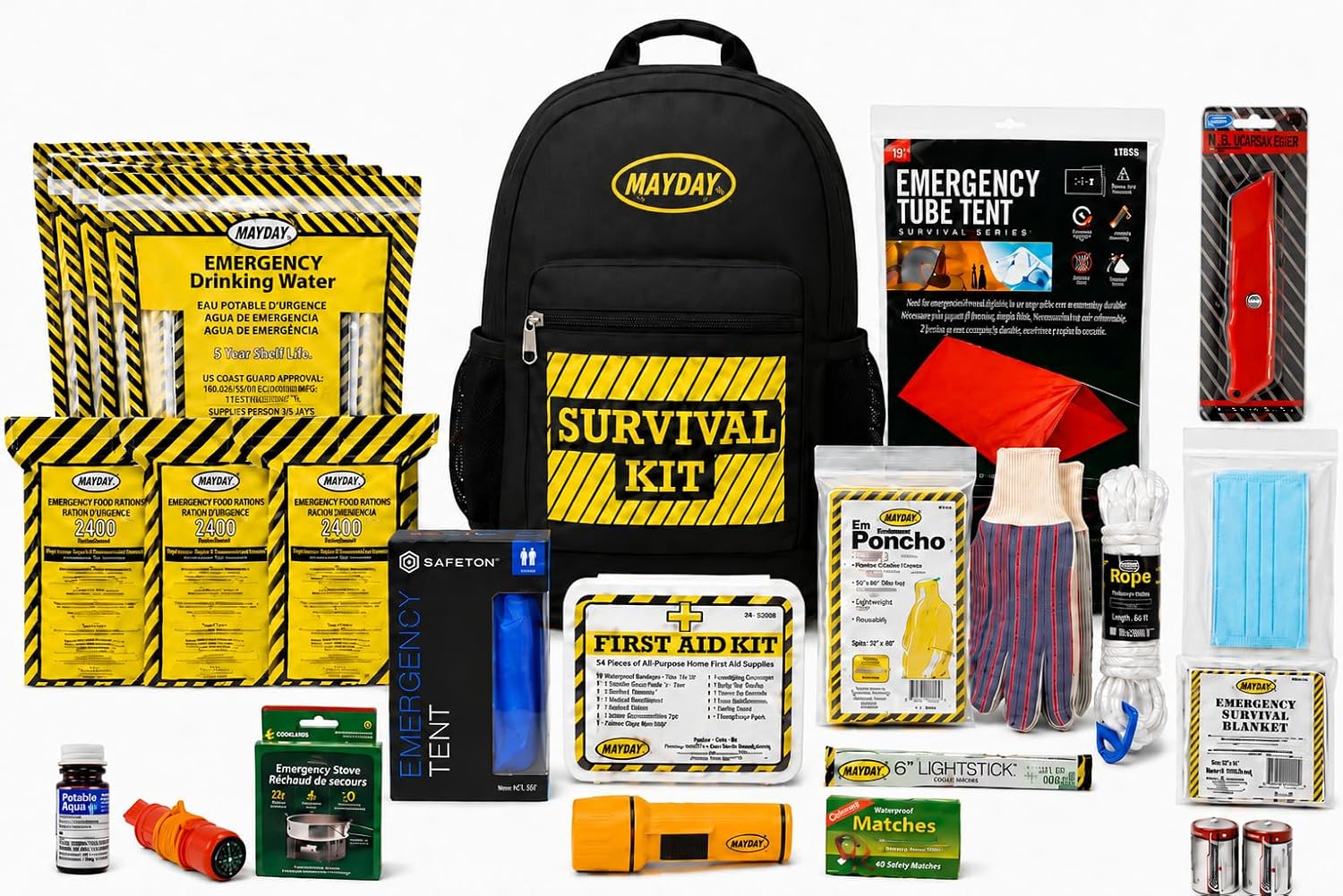 MayDay 13039 Deluxe 4-Person 3-Day Emergency Backpack | 72-Hour Survival Backpack with Food, Water, First Aid, Radio