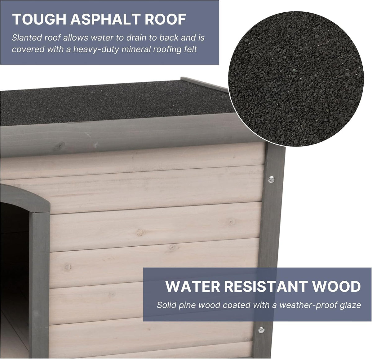 Natura Classic Dog House - Wooden Outdoor Shelter with Weatherproof Sealer, Hinged Roof & Adjustable Legs for Medium