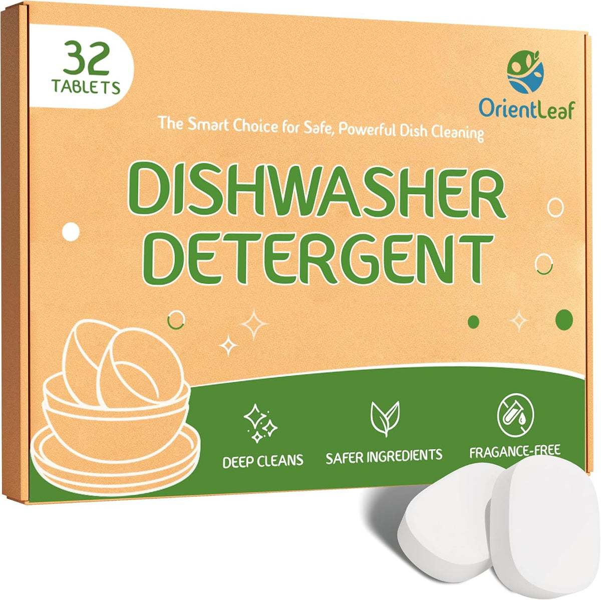 Dishwasher Detergent Cleaner, 32 Cleaning Tablets Fragrance Free