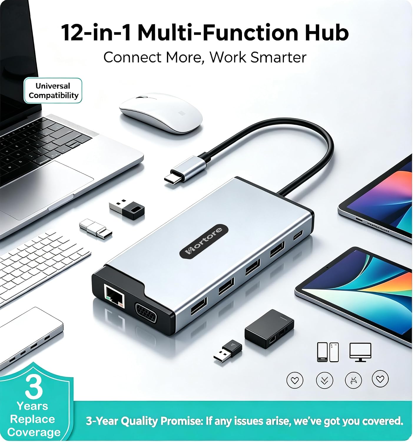 Docking Station USB C Hub Multiport Adapter Triple Display | 12-in-1 hub with 2 HDMI,1 VGA, RJ45,100W PD,USB A&C 3.0