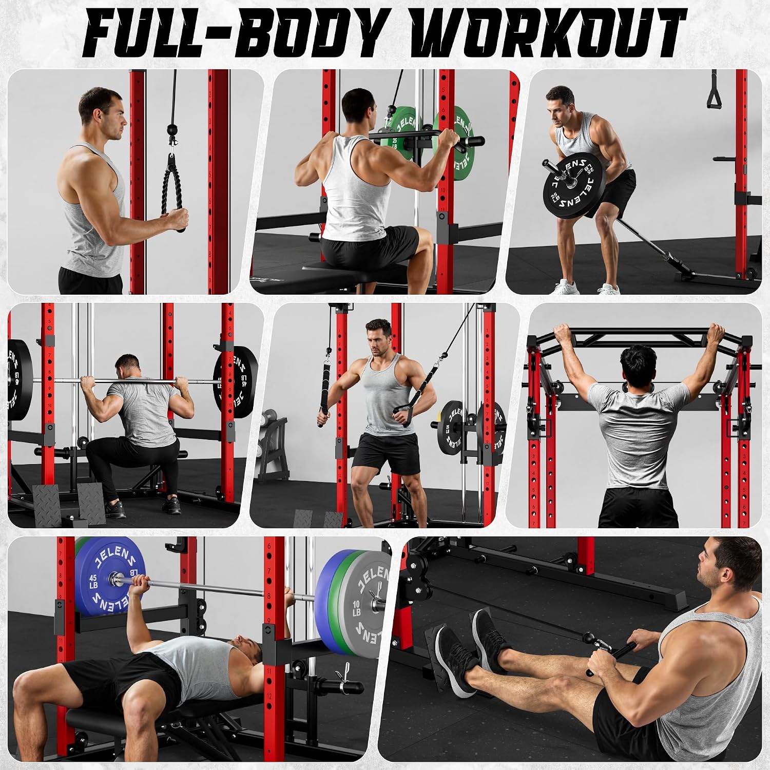 C12 Power Rack, 2000LBS Squat Rack with Cable Crossover System, Workout Cage with More Training Attachments for Home Gym