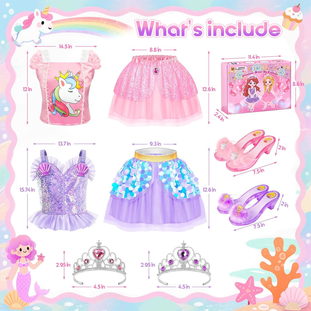 Princess Dress Up Clothes Princess Shoes, Mermaid Unicorn Dress Up Costumes | Pretend Play Dress Up Set for Little