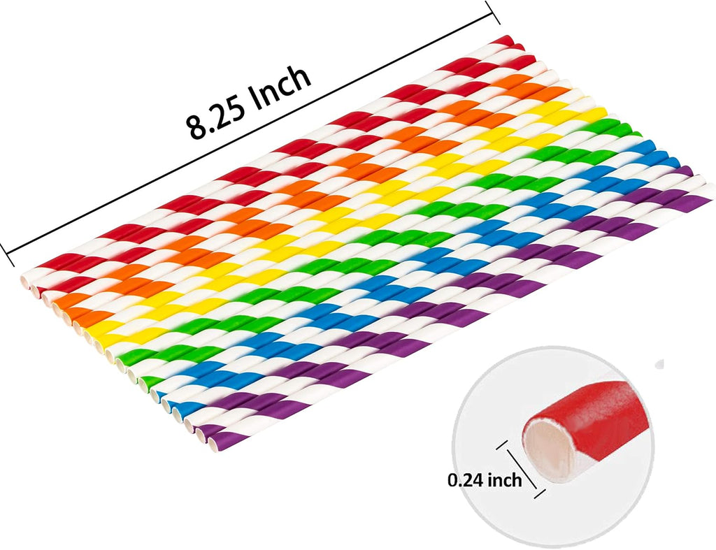 Paper Straws 400 Pack Biodegradable Colorful Striped Design 8.25" Straw for Everyday/Birthday Party/Baby
