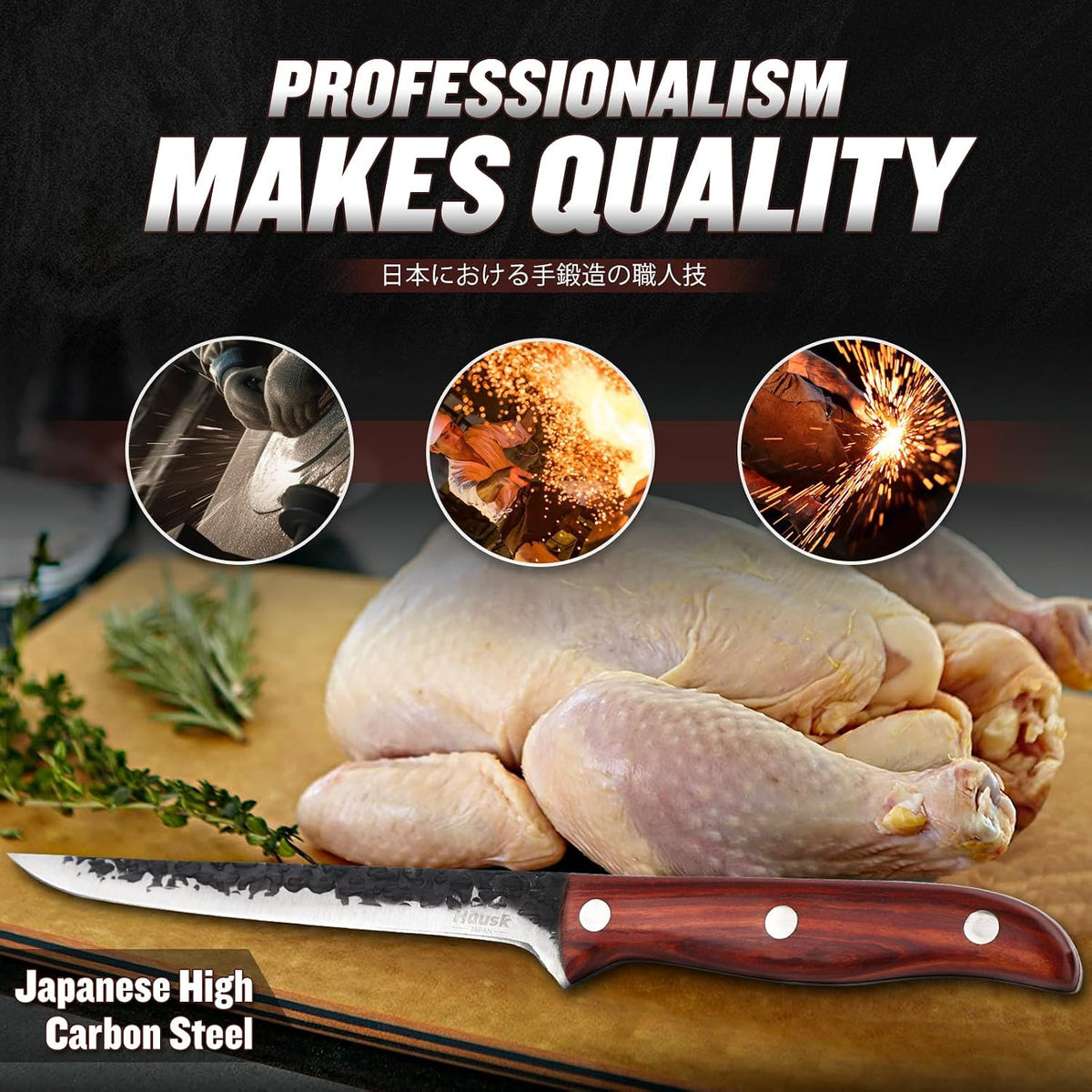 Boning Knife 6" - Japan Hand Forged Deboning Knives with Sheath