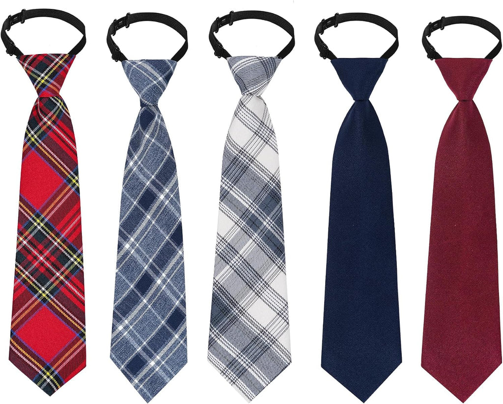 5pcs Boy's Necktie Pre-tied Adjustable Neck Strap Tie for Wedding Graduation School Uniforms