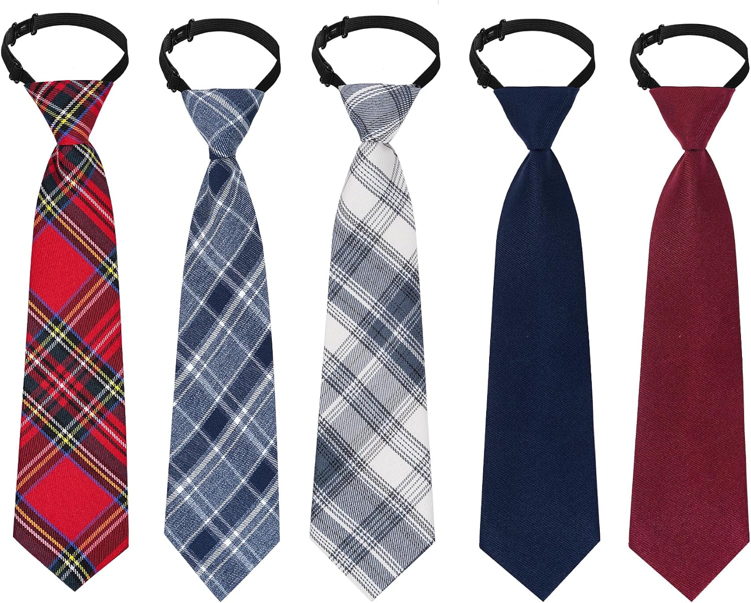 5pcs Boy's Necktie Pre-tied Adjustable Neck Strap Tie for Wedding Graduation School Uniforms
