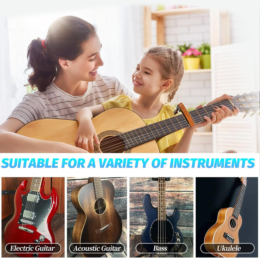 Guitar Tuner and Guitar Capo, Clip-On Tuner with Rosewood Color Capo for Acoustic Electric Guitar Bass Ukulele