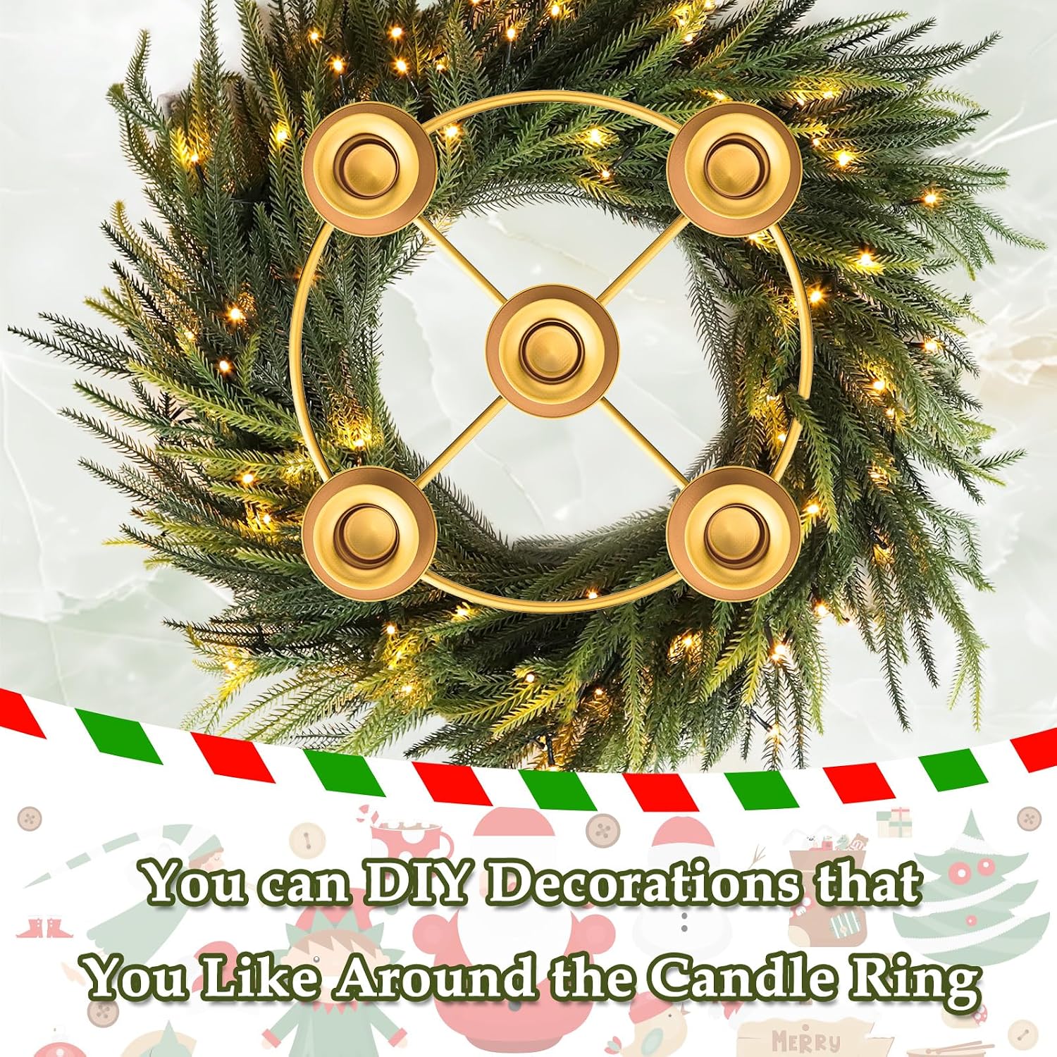 Advent Wreath 5 Candle Holder, Christmas Candle Rings Candle Holder for Tapered Advent Candles, Advent Wreath Ring
