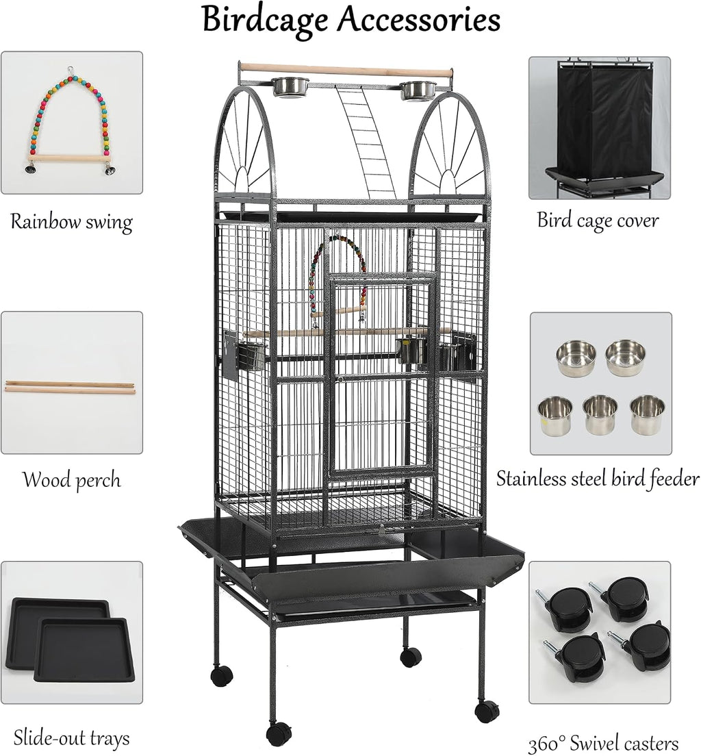 69-inch Large Bird Cage with Stand, Flight Cages for Parakeets & Play Top & Birdcage Cover for African Grey Quaker