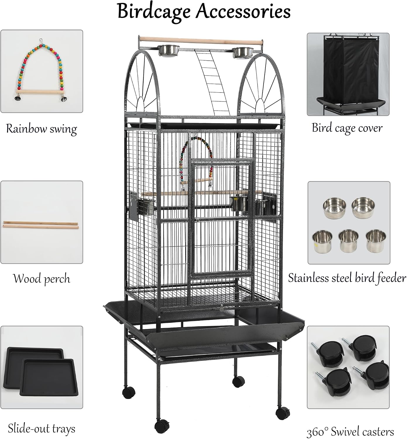 69-inch Large Bird Cage with Stand, Flight Cages for Parakeets & Play Top & Birdcage Cover for African Grey Quaker