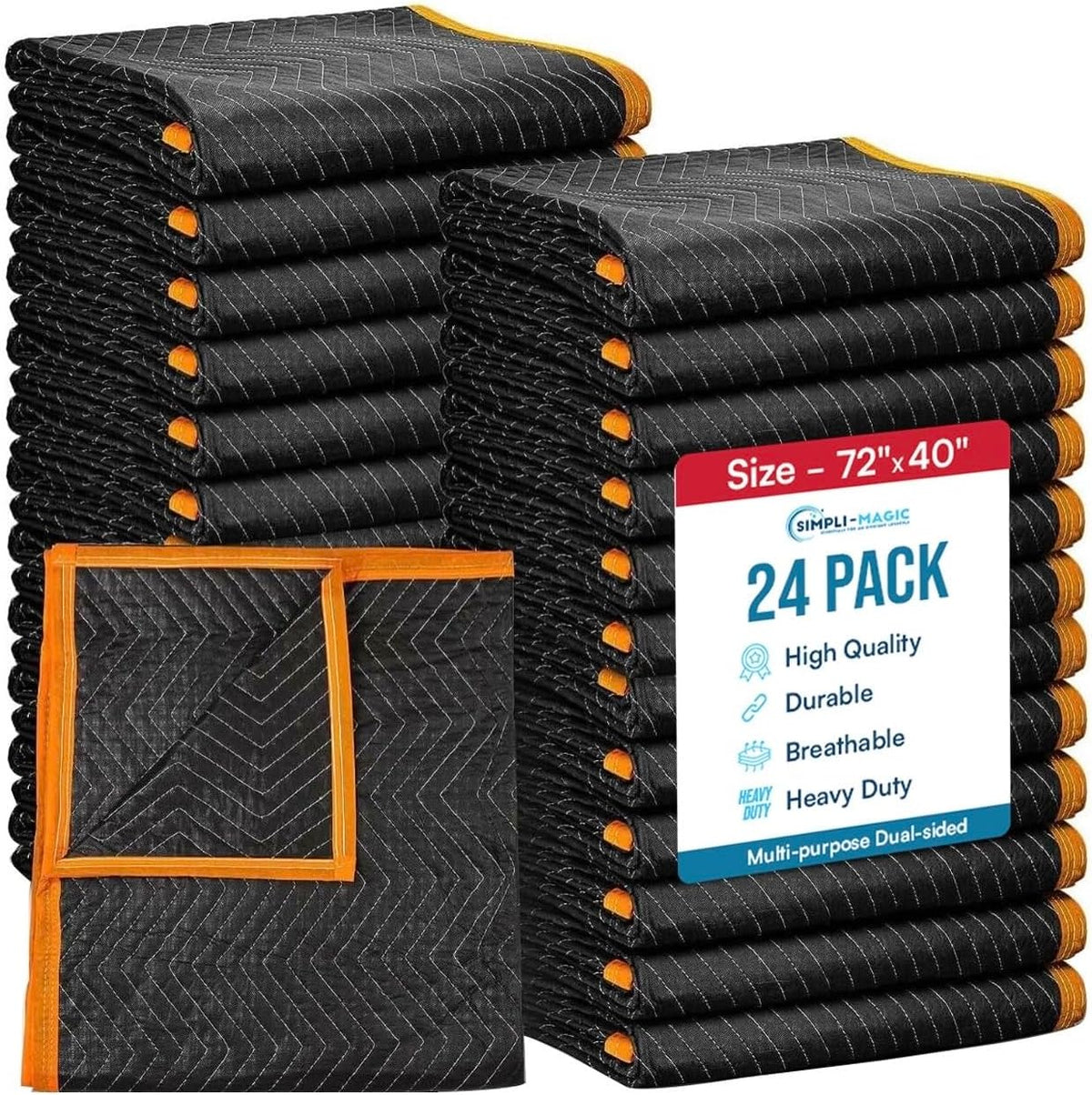 Heavy Duty Padded Moving Blankets 72" x 40" – 24 Pack – Packing Blankets, Furniture Covers for Moving