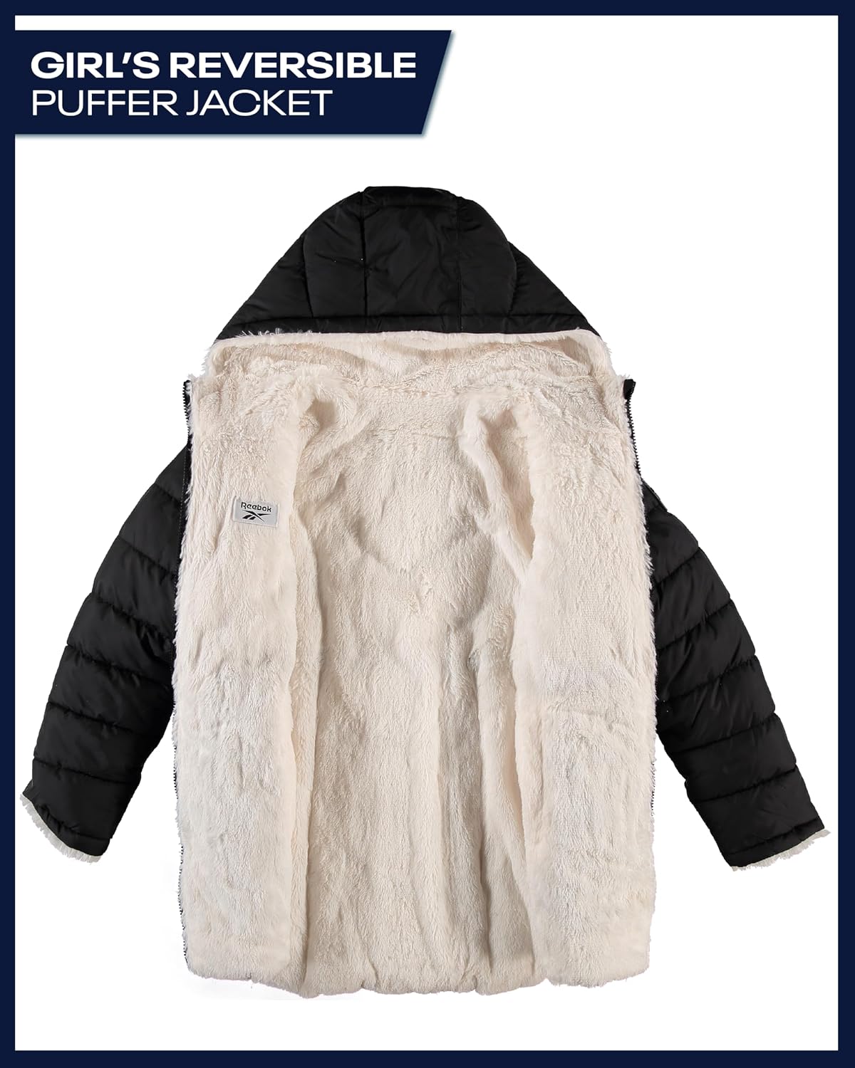 Girls Reversible Puffer Jacket, Fur Lined, Wind & Water Resistant | Two Stylish Looks in One, Soft Faux Interior for
