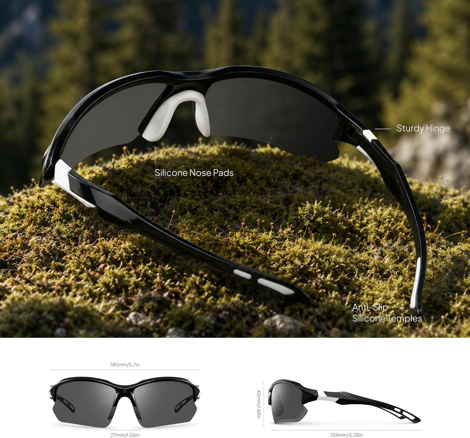 3 Pack Polarized Sports Sunglasses for Men, UV Protection Half Frame Sunglasses Comfortable for Running Cycling Driving