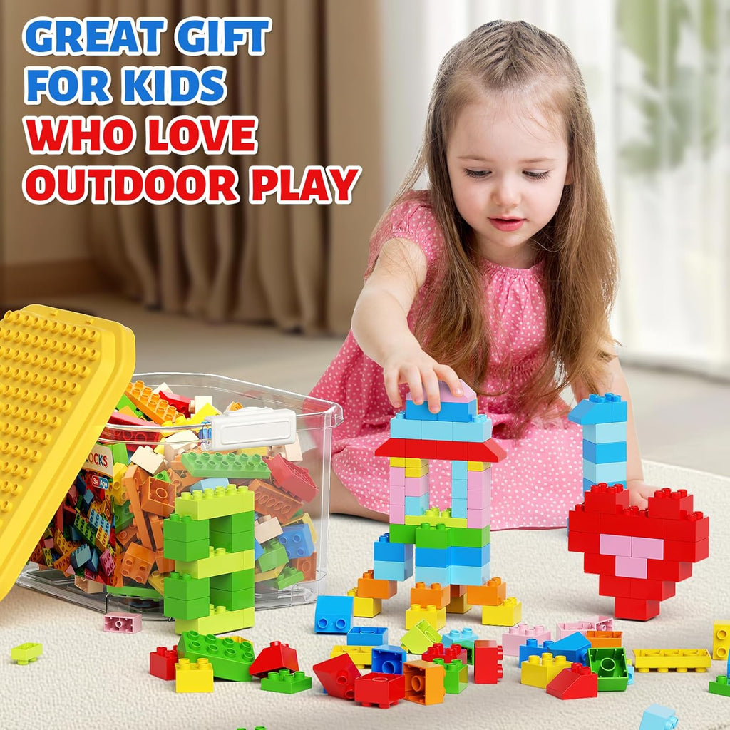 150PCS Jumbo Building Blocks with Clear Storage Box & Baseplate Lid - STEM Educational Toys for Toddlers 3+ Years