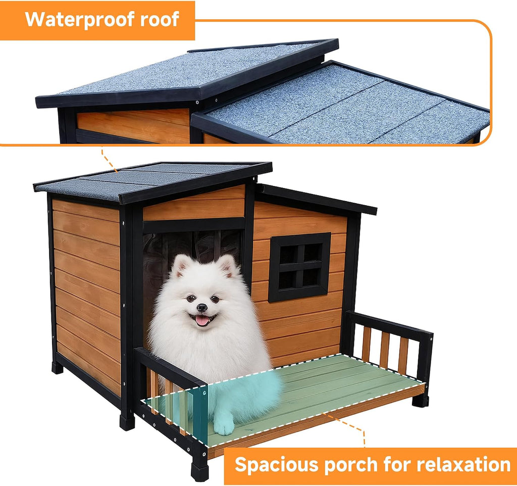 Large Dog House Outdoor Elevated Wooden Dog Kennel with Porch Brown 39"