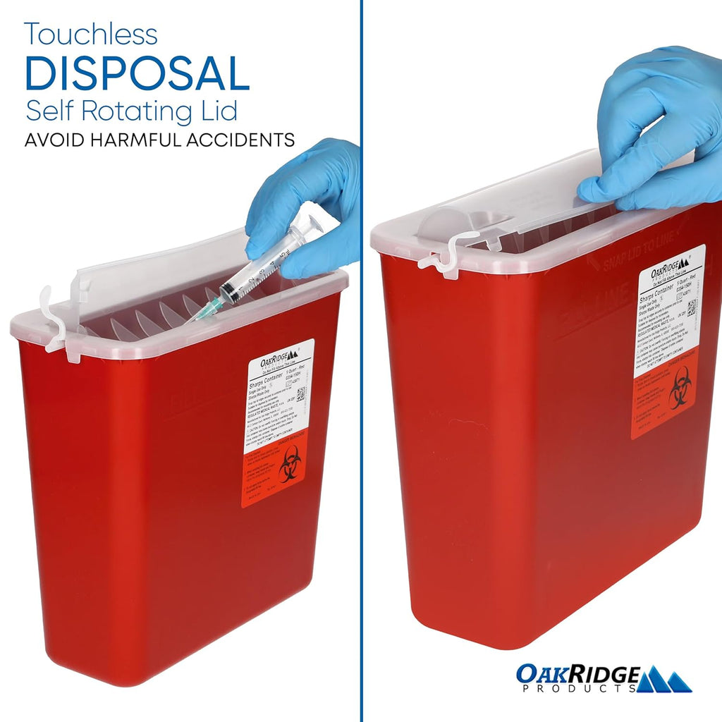 Sharps Container for Home Use and Professional 5 Quart (1-Pack), Biohazard Needle and Syringe Disposal, Horizontal