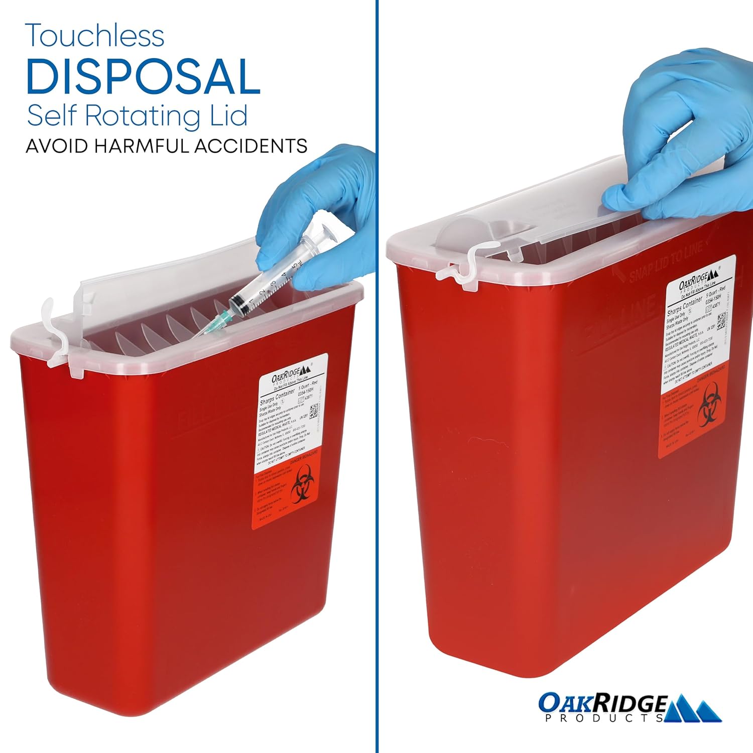 Sharps Container for Home Use and Professional 5 Quart (1-Pack), Biohazard Needle and Syringe Disposal, Horizontal