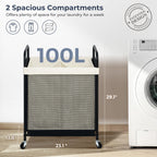 Laundry Hamper 2 Section, 100L Rolling Laundry Sorter Cart with Removable and Washable Liner Bag, Clothes Hamper with