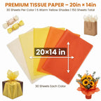 Assorted Yellow Tissue Paper 14x20in 150 Sheets Bulk Wrap in 5 Colors