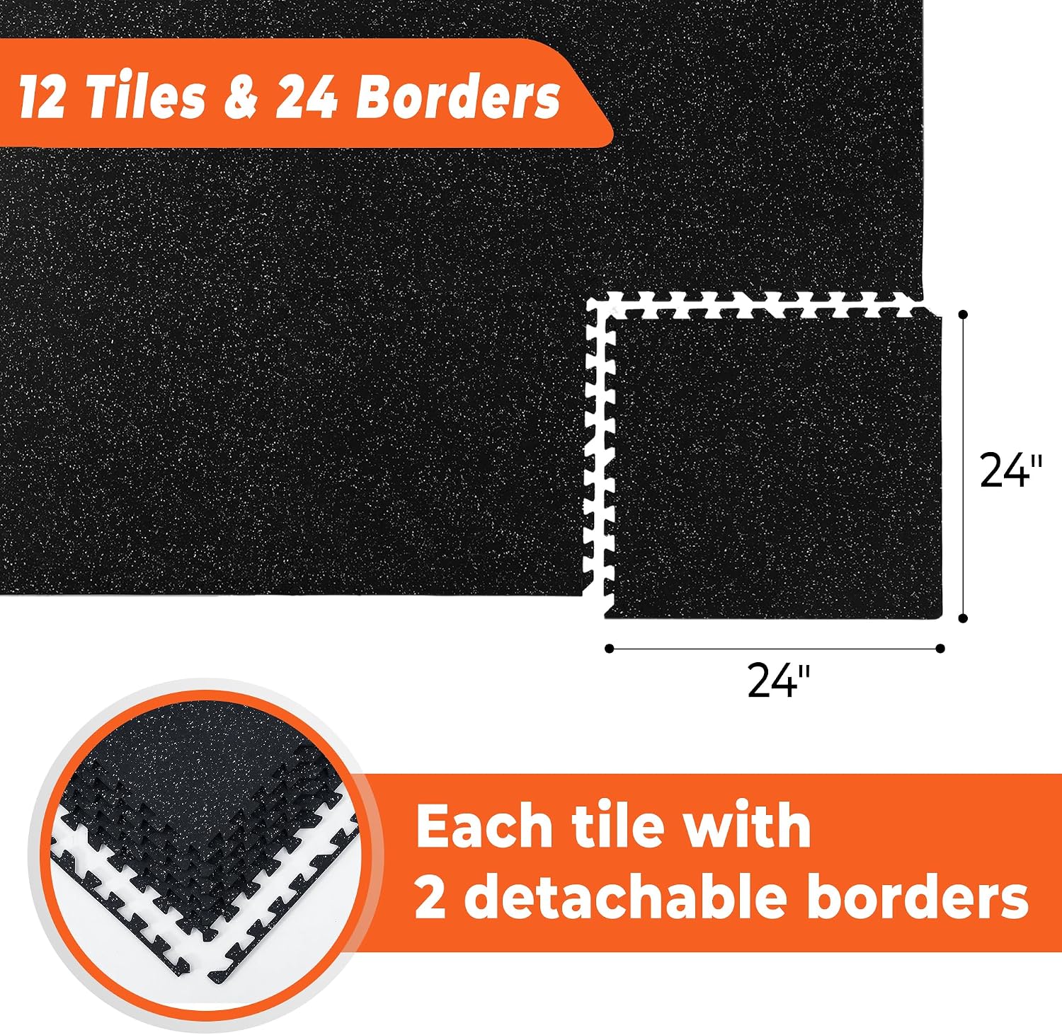 0.4'' Thick 12 Pcs 48 Sq Ft Rubber Top Exercise Equipment Mats, High Density EVA Foam Mats with Rubber Top