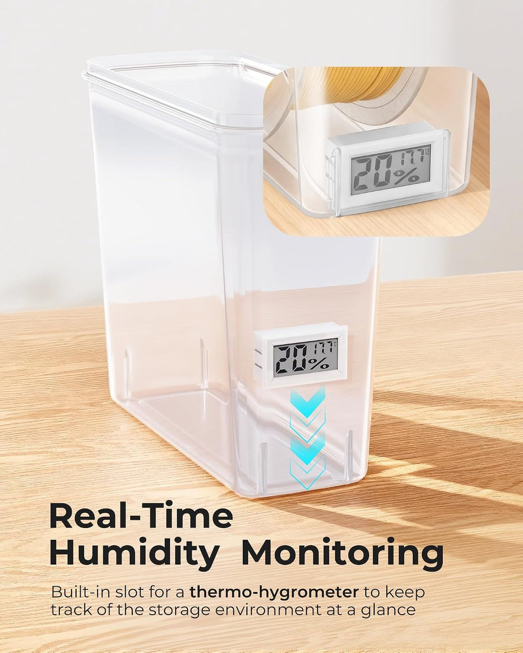 Pro Filament Storage Box with Temperature & Humidity Monitor, Airtight Filament Storage Container with Desiccant for