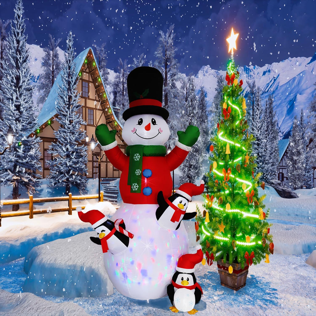 10ft Christmas Inflatable Outdoor Decoration, Kaleidoscope Penguin Snowman Inflatable Yard Decoration with LED Lights