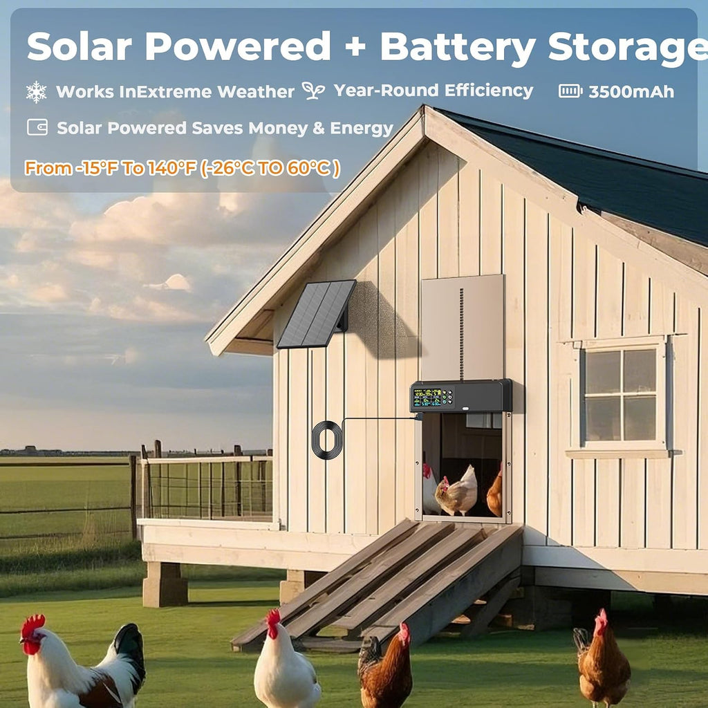 Automatic Chicken Coop Door: 3500mAh Solar Powered, 656ft Long-Range Remote, Intuitive Color LCD Display, Anti-Pinch