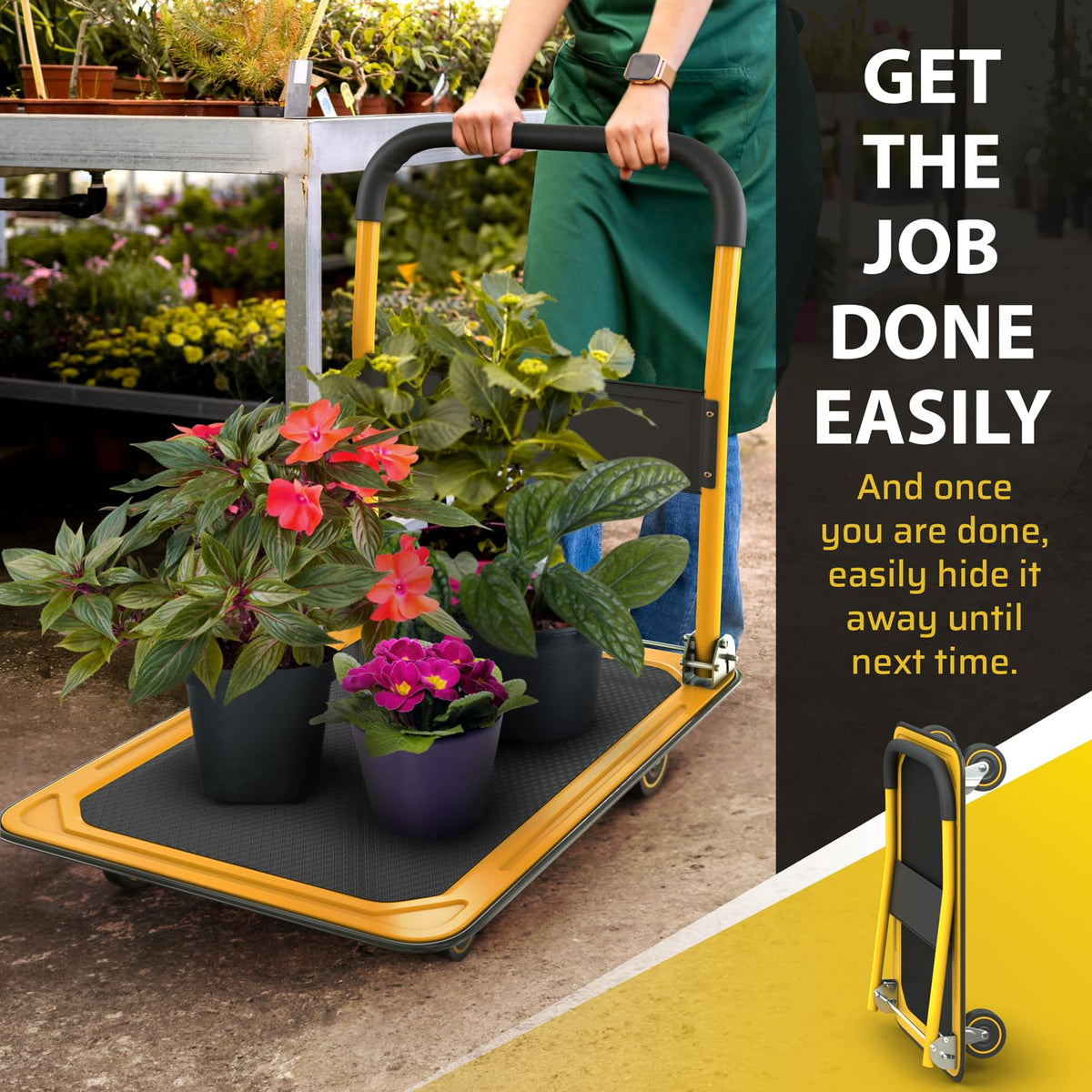 Heavy Duty Foldable Push Cart Dolly | 660 lbs. Capacity | Upgraded Collapsible Hand Truck Folding Platform with