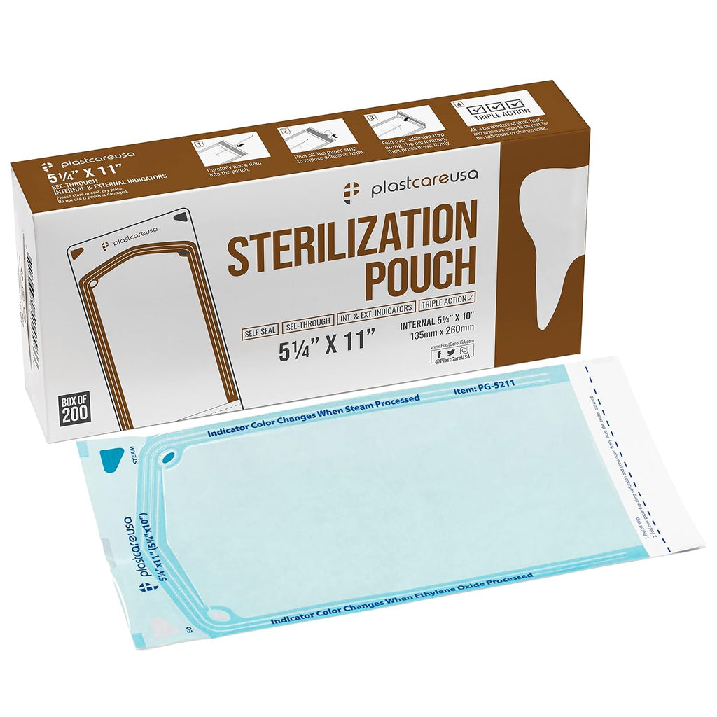 1000 5.25 x 10 Self Sealing Sterilization Pouches - Autoclave Sterilizer Bag Pouch for Sterilizing Dental Medical