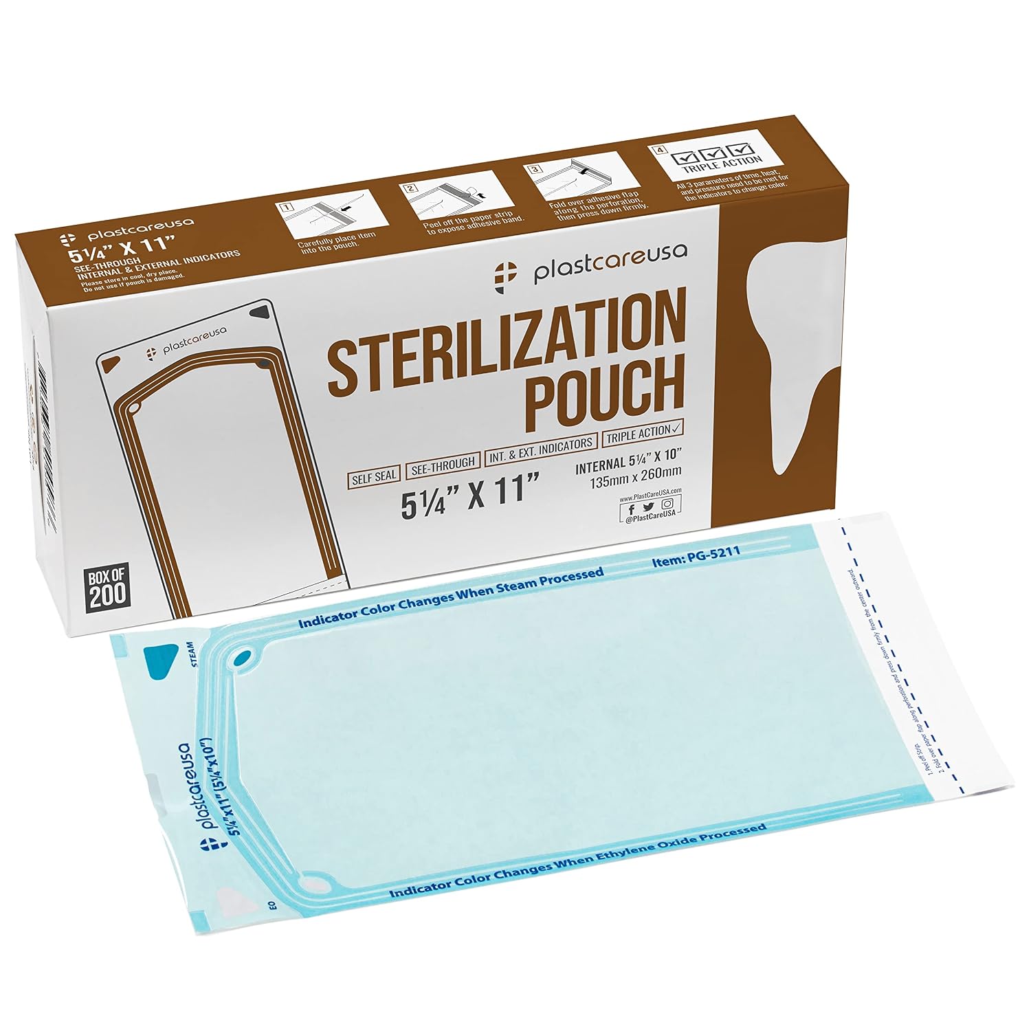 1000 5.25 x 10 Self Sealing Sterilization Pouches - Autoclave Sterilizer Bag Pouch for Sterilizing Dental Medical