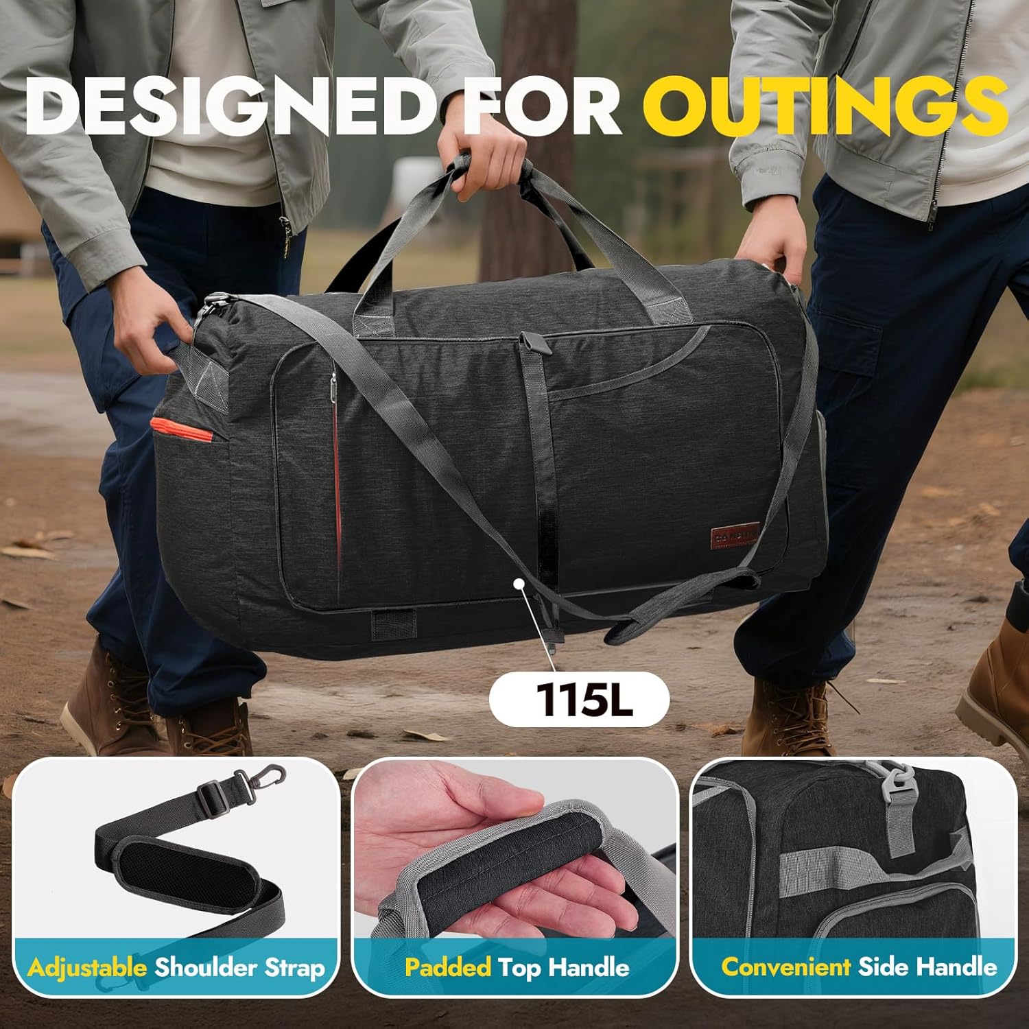 65L Travel Duffel Bag, Foldable Weekender Bag with Shoes Compartment for Men Women Water-proof & Tear Resistant