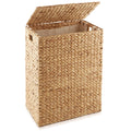 Large Laundry Hamper with Lid and Removable Liner Bag - Natural, Woven Water Hyacinth Rectangular Laundry Basket