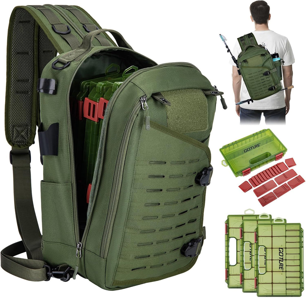 Fishing Kits for Adult,Fishing Pole and Reel Combo, OpenSide Fishing Sling Tackle Storage Bag with 3 Tackle