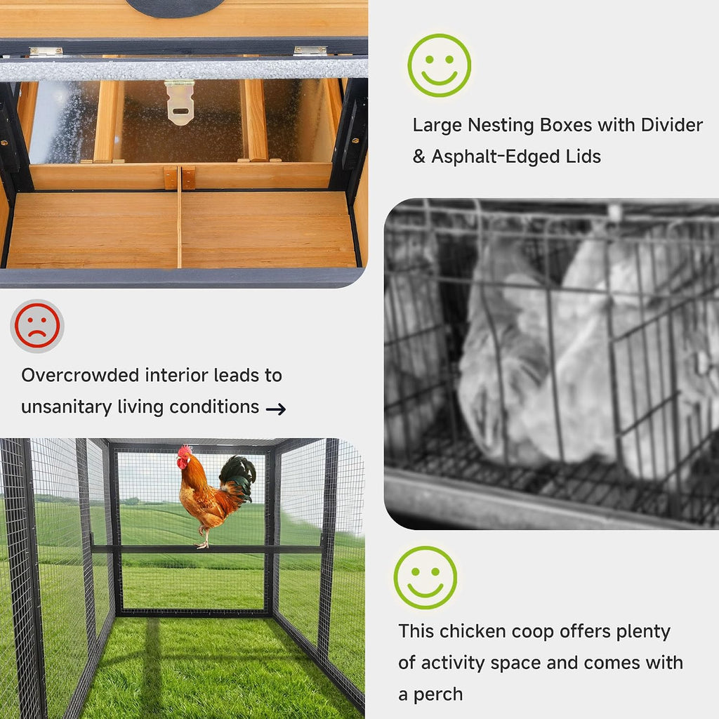 80" Large Wooden Chicken Coop with Run, Outdoor Hen House for 4-6 Chickens, Ventilation Window & Sliding Doors