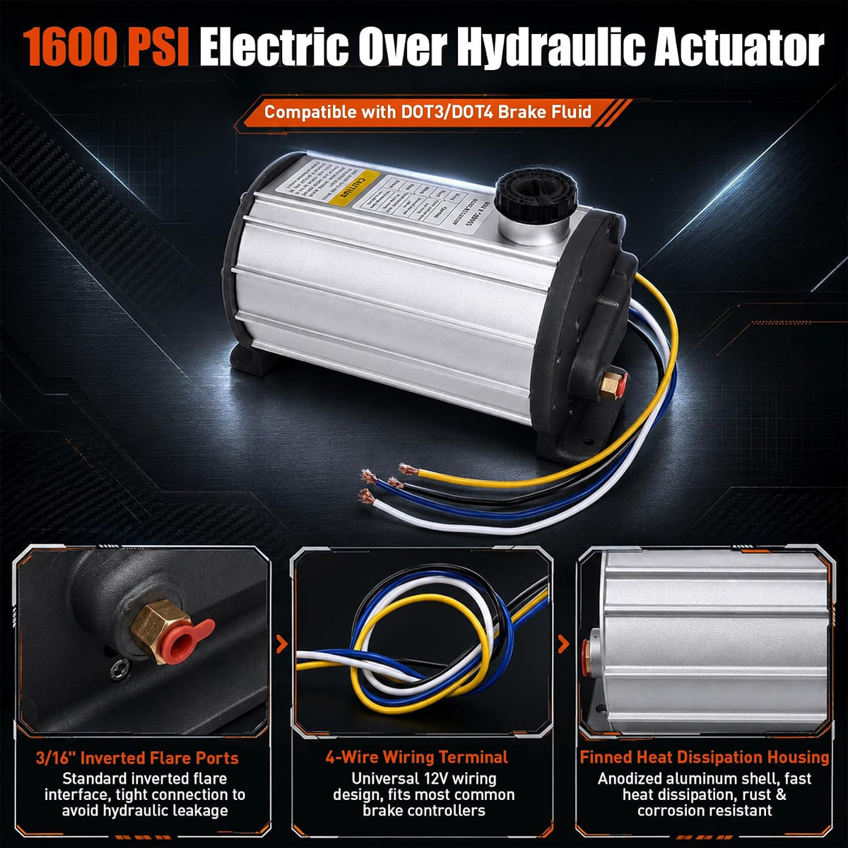 1600PSI 12V Electric Over Hydraulic Trailer Brake Actuator Compatible with K71-651-00, EOH Disc Brake Pump for 1-3