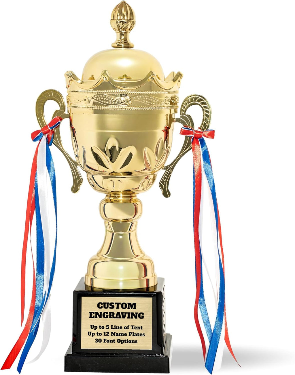Large Gold Metal Trophy Cup, with Custom Engraved Name Plates, Traveling Perpetual Corporate Award, 15.75 Inch Tall